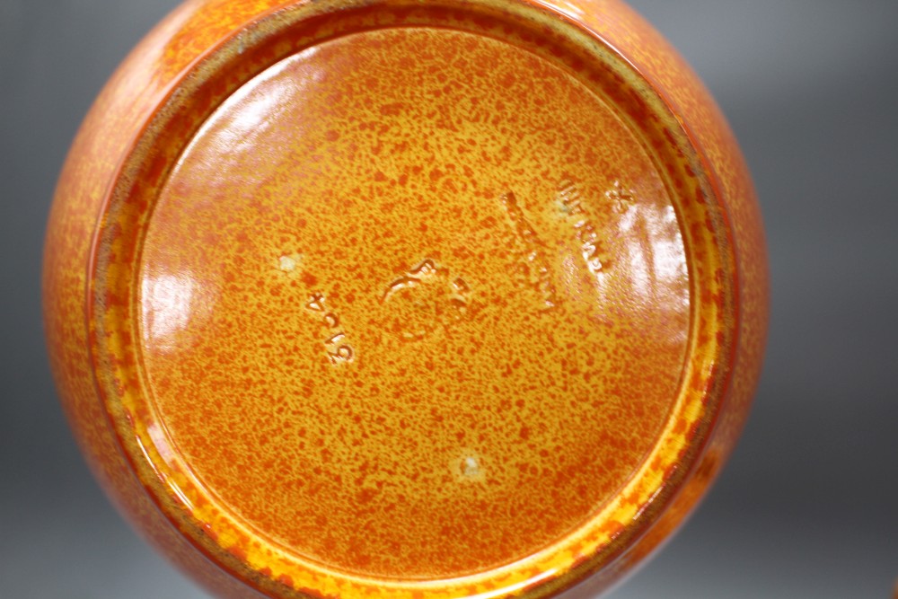 A pair of Royal Lancastrian speckle orange glazed vases, impressed 3134, height 22cm